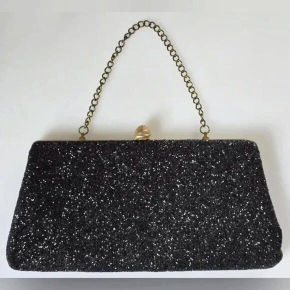 Handbags - Beautiful Vintage Sparkly Black Glitter Clutch Purse Wristlet